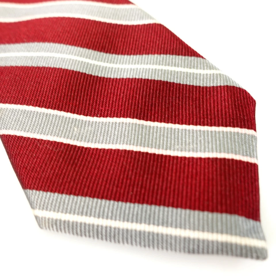 Vintage 60s Repp Stripe Tie Men Red Gray Ribbed Woven Groom Classic OLEG CASSINI - Image 4 of 4