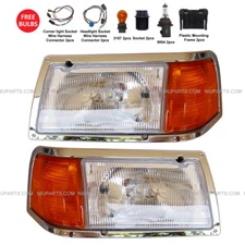 Headlight w/ Adjusters, Corner Lamp & Bezel Chrome LH RH (Fit Peterbilt 385 375)