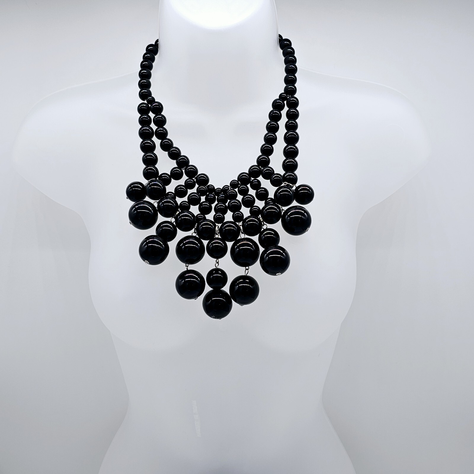Bubble Bead Statement Necklace Large Bib Black Fr… - image 3