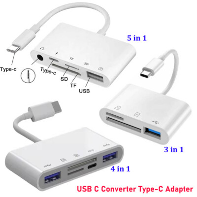 USB C SD Card Reader 5 in 1 USB Type C to USB Camera Memory Card Adapter Hub US