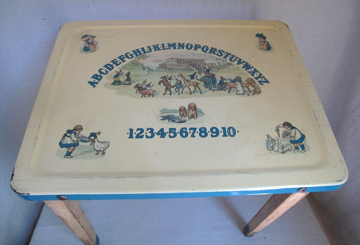 Antique Child's Noah's Ark, ABC'S & Numbers Porcelain Top