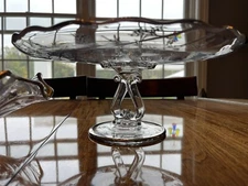 3pc Mid Century Silver POPPY Glass Cake Plate Serving Bowl Footed Candy Dish SET