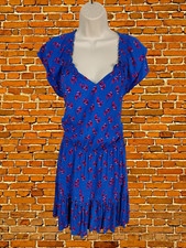 HUSH UK 6 BLUE PRINT SHORT SLEEVE CASUAL SHIRRED V NECK SUMMER TEA MINI DRESS