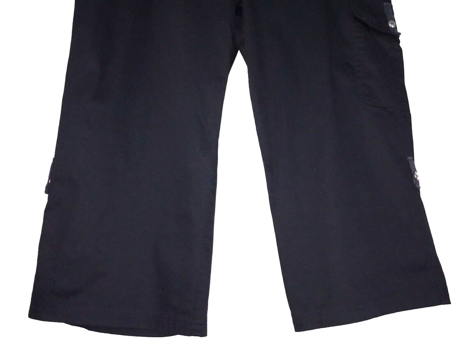 Pantalones cargo capri negros de pierna recta Izod para mujer con lengüeta enrollable de algodón talla 14 cremallera Foto 4 de 4