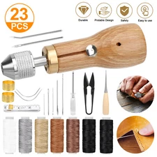 23 Pcs Leather Sewing Awl Kit Hand Stitcher DIY Craft Needles Thread Repair Tool