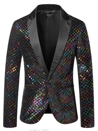 Chaqueta de lentejuelas para hombre con solapa de pico de un botón ajustado abrigo informal cárdigan elegante - Imagen 1 de 19