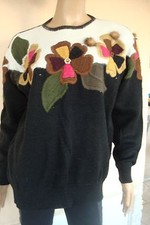 PULL TRICOT NOIR BRODE PATCHWORK BEIGE /KAKI /MOUTARDE BLANC 60 % LAINE T M/L 