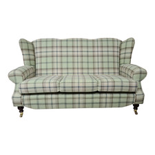 Wing Back Queen Anne Cottage Three Seat Sofa Stunning Balmoral Sage Tartan 