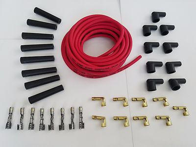 Universal MSD Super Conductor 8.5mm Red Spark Plug Wire Socket kit v8 180 Degree