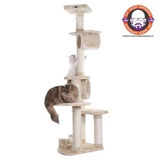 Armarkat 74   H Press Wood Real Wood Cat Tree With Cured Sisal Posts for Scra...