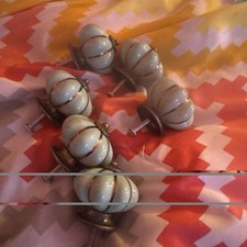 Ceramic Porcelain Pumpkin Drawer Pulls Knobs White Gold Lot Of 6 Boho Chic