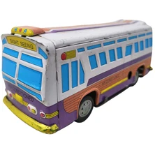 Retro Tin  Air Conditioned Sight Seeing Bus Tinplate Toy Bus 5.25" long Wind-up