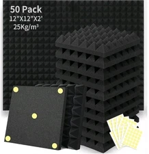 50 PACK 12"X12"X2" Pyramid Acoustic Foam Panel Studio Soundproof Wall Tile
