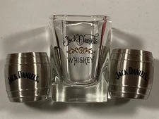 Set of 3 Jack Daniels Shot Glasses, 2 metal/1 Glass