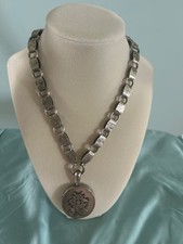 Antique 1880's Victorian Book Chain Collar & Monogrammed Oval Locket Necklace