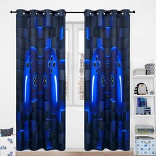 PERFEMET Gamer Kids Curtains for Bedroom 2 Panels-Black Blue Video Game Console