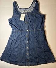Denim Dress Jumper Free Assembly Blue Buttoned Sleeveless Sz L 12-14 NWT $32
