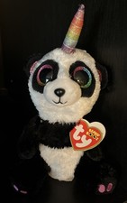 TY Beanie Boos - PARIS the UniPanda Bear (Glitter Eyes) Unicorn Horn Tags 6inch