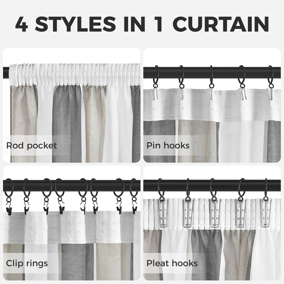 MRTREES Rideau sur Rail Rideau à Rayures en Voile Semi Transparent 140X225cm Lot - Photo 2/4