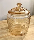 Vintage Anchor Hocking Manhattan Pink Depression Glass Bee Hive Cookie Jar 7”
