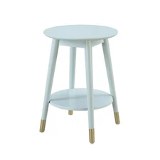 Wilson Mid-Century Round End Table with Bottom Shelf in Sea Foam Green Wood