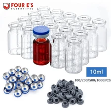 1000Pcs 10ml Headspace Vials Sample Vials Glass Vials w/ Flip Off Caps Lab Vials