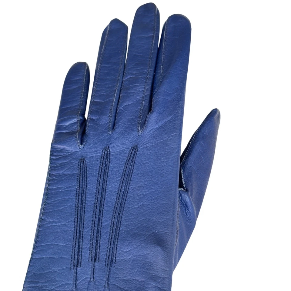 Винтажные синие детские кожаные женские французские перчатки длиной до локтя 13 дюймов 1950-е размер 6 - Изображение 2 из 4
