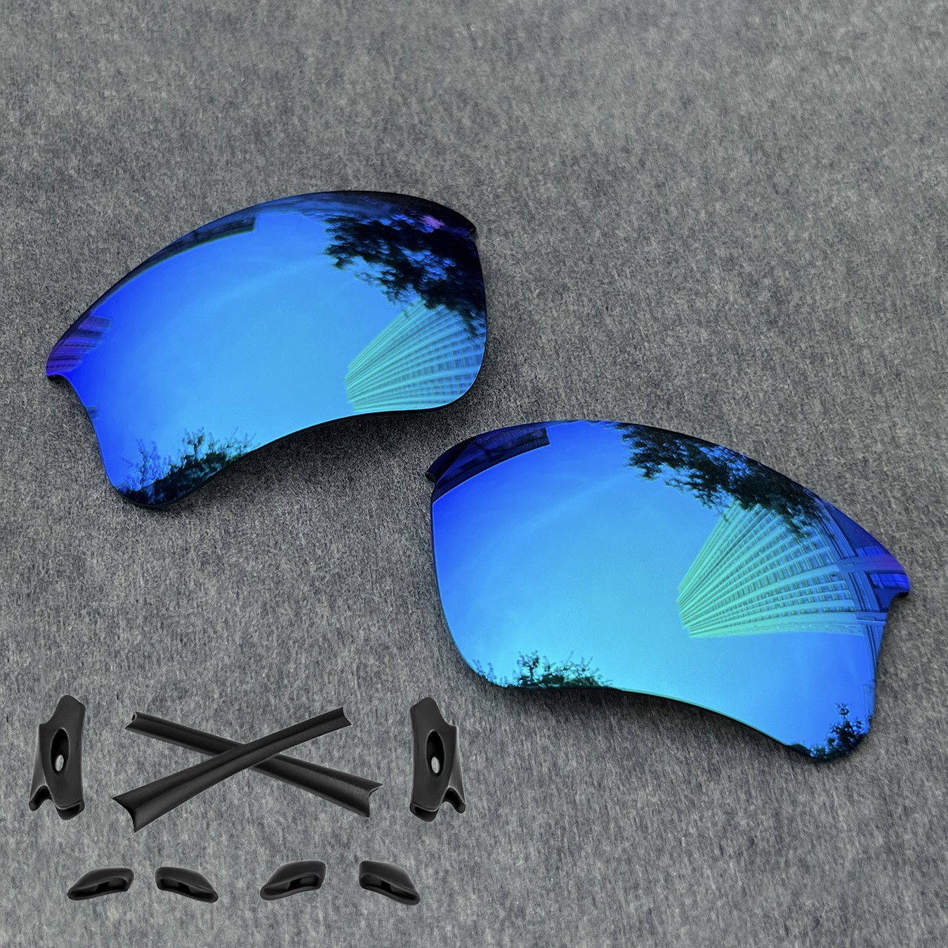 Rubber Kit & Ice Blue Replacement Lenses for Oakley Flak Jacket XLJ OO9009 63mm