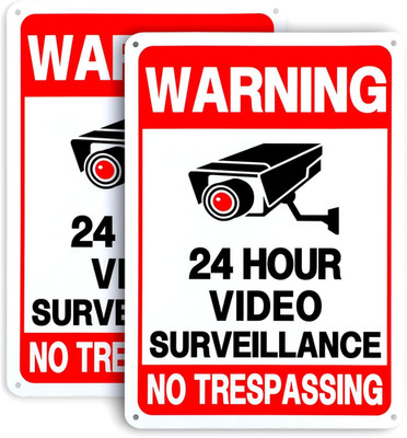 2 Pack Security Camera Signs   10x7 Aluminum No Trespassing 24HR CCTV Warning
