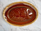 Hull Brown Drip Oval Platter w/ Design 14"