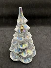 FENTON Art Glass White Iridescent Flocked Tree w Gold Tone Dove 6 1/4"