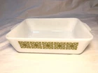 Vtg Pyrex White Avocado Green Casserole Dish Verde Design  #0503 1 1/2 Qt MCM