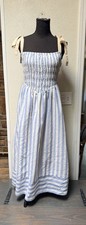 Klesis Blue Ivory Stripe Smocked Maxi Sleeveless Dress Women's Size Large NWT