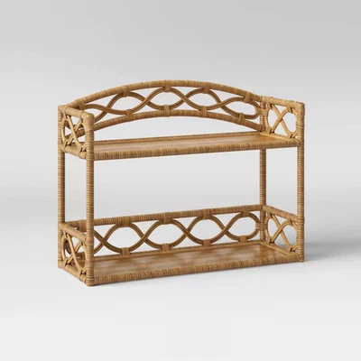 OPALHOUSE Threshold Rattan Wall Hanging Shelf Lacquered Finish No Assembly 2-Tier Tan