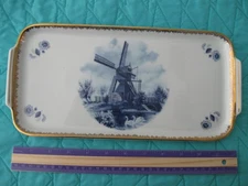 Ter Steege BV Delft Blauw Windmill Tray with Gold Trim