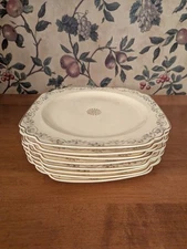 8-VINTAGE HOMER LAUGHLIN CENTURY GARLAND PATTERN DINNER PLATES SQUARE  (9-5/8)