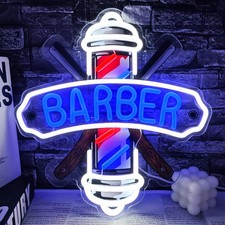 Barber Neon Sign for Shops Hair Salon 13.78x12.99 inches, Blue,