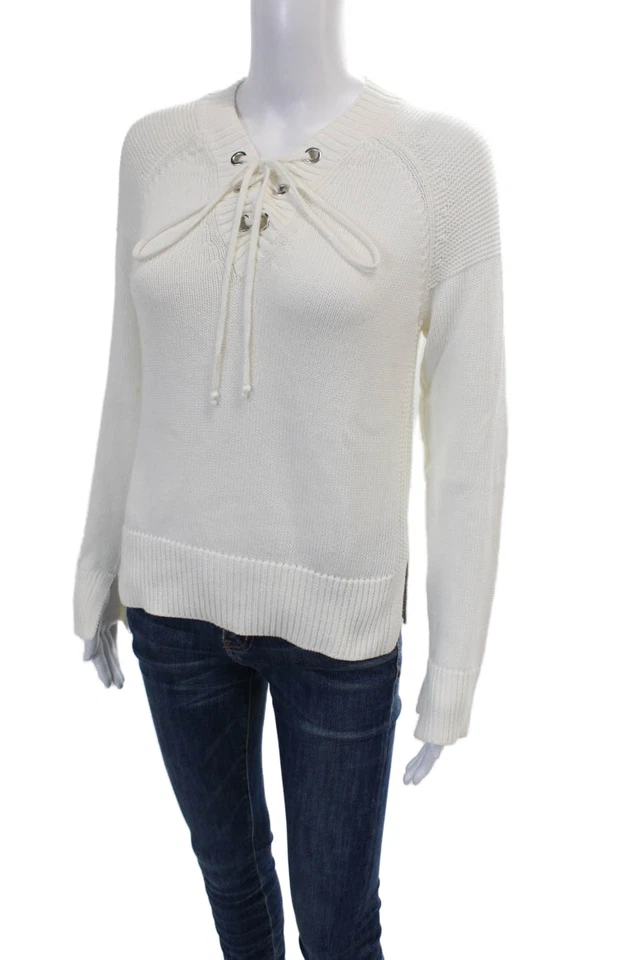 Suéter Pullover Blanco Algodón Por Otoño Cachemira Para Mujer Mangas Largas Talla XS Foto 2 de 4