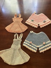 Vintage Crocheted Potholders Bloomers With Flowers And Dresses Various Colors
