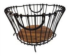 Black Wire Basket With Removable Wood Base Rustic Modern Storage Decor