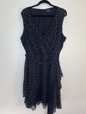 Tahari Arthur S Levine Black White Polka Dot Chiffon Faux Wrap Dress Size 22W