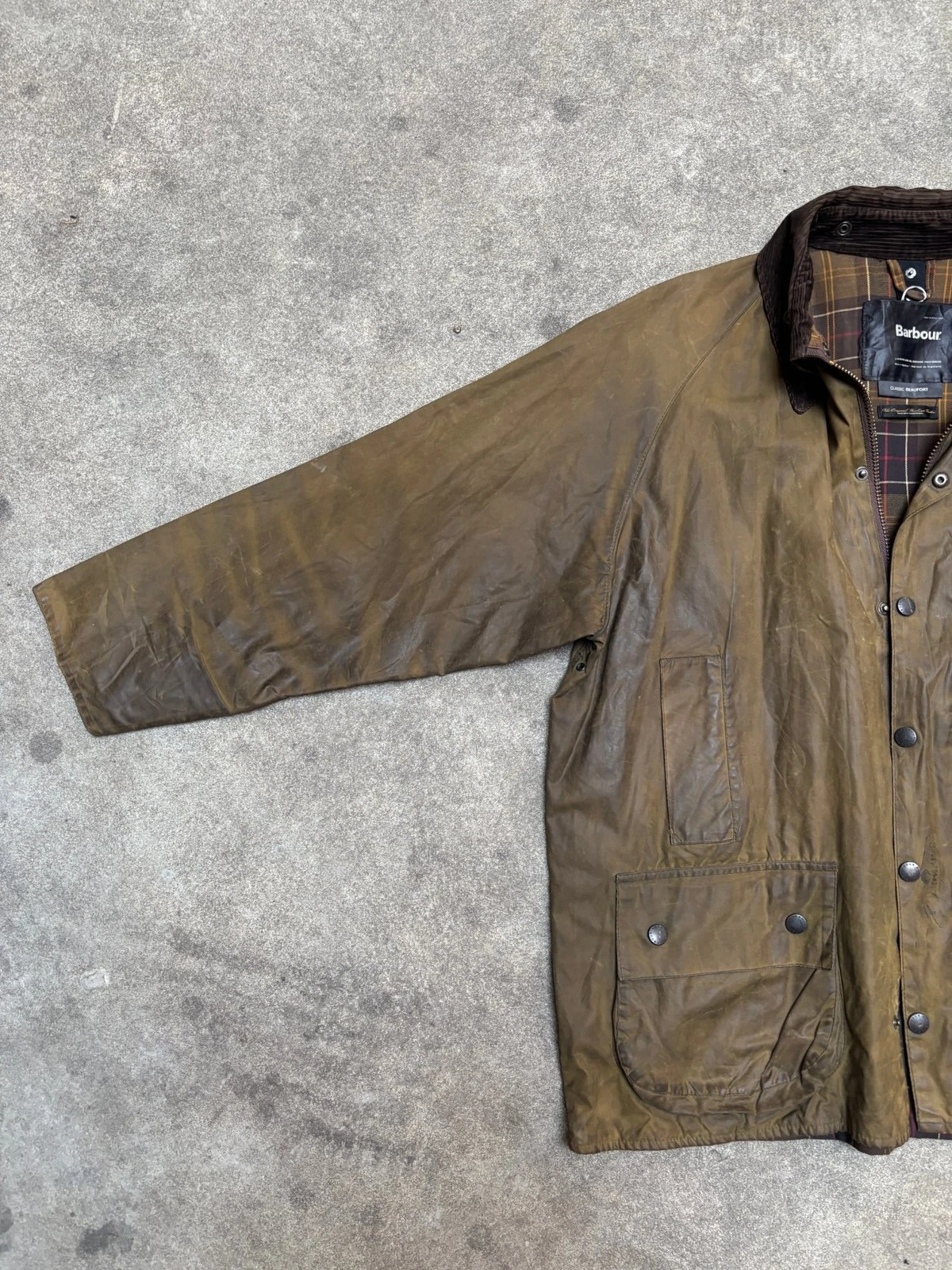 Barbour Classic Beaufort Waxed Jacket Olive Brown Made in England (XL) image 5