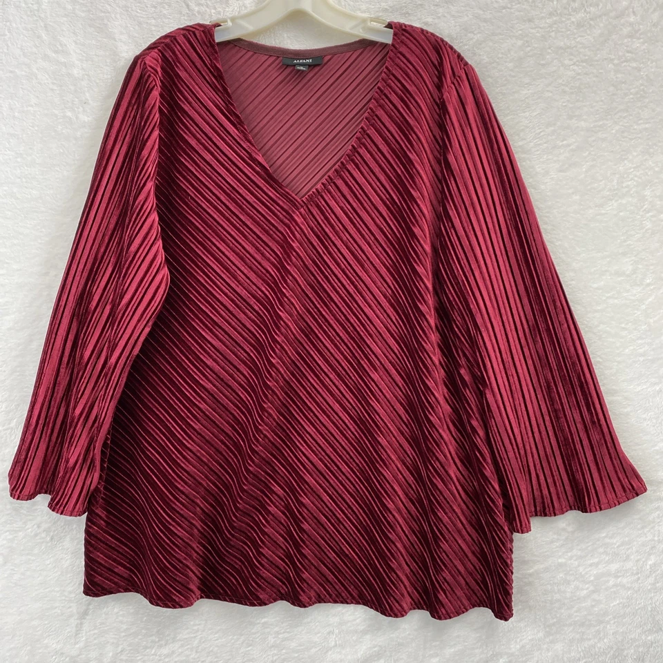 Pantalones Alfani Mujer Plus 1X Borgoña 2 Piezas Estilo Acordeón/Top Cintura Elástica Foto 3 de 4