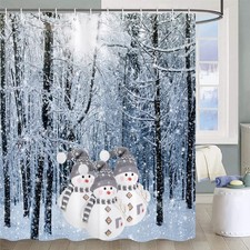 Winter Forest Shower Curtain Snow Covered Forest Trees Pathway Nature Scene S...