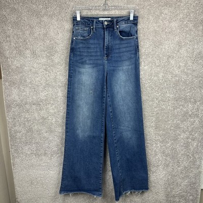 Risen Jeans Womens 5/27 Relaxed Straight Leg High Rise Raw Hem Blue Denim