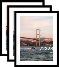 Set of 3 Black 22x28 Picture Frames for 18x24 with Mat or 22x28 Without Mat