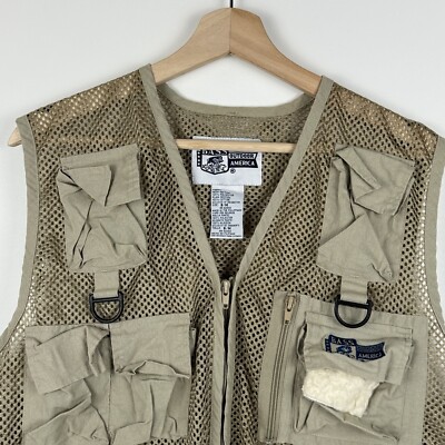 Vintage BASS Outdoor America Fly Fishing Vest Utility Khaki