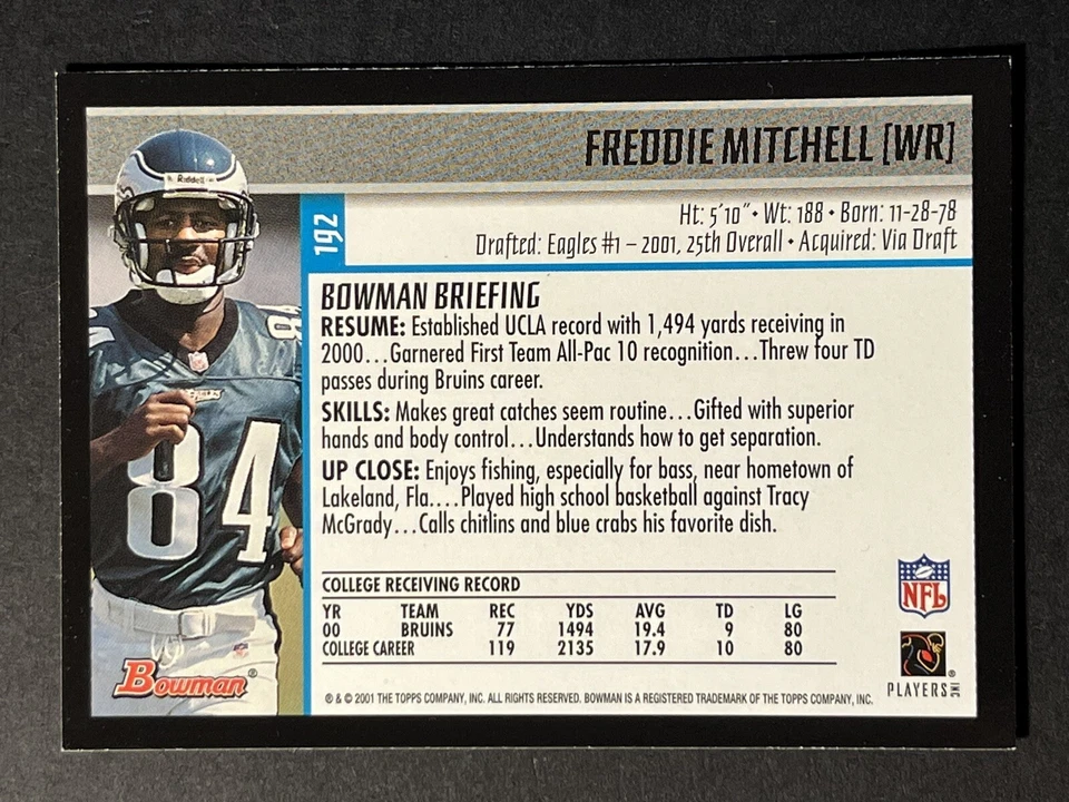 2001 Bowman - #192 Freddie Mitchell (RC) - Image 2 of 3