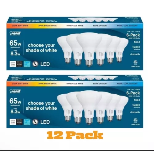 12 Floodlight Feit Electric BR30 65W LED Dimmable Light Bulbs (2 Packs of 6)