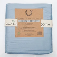 LaurelCrest 100% Organic Cotton Queen Sheet Set 350 Thread Count Sateen Weave